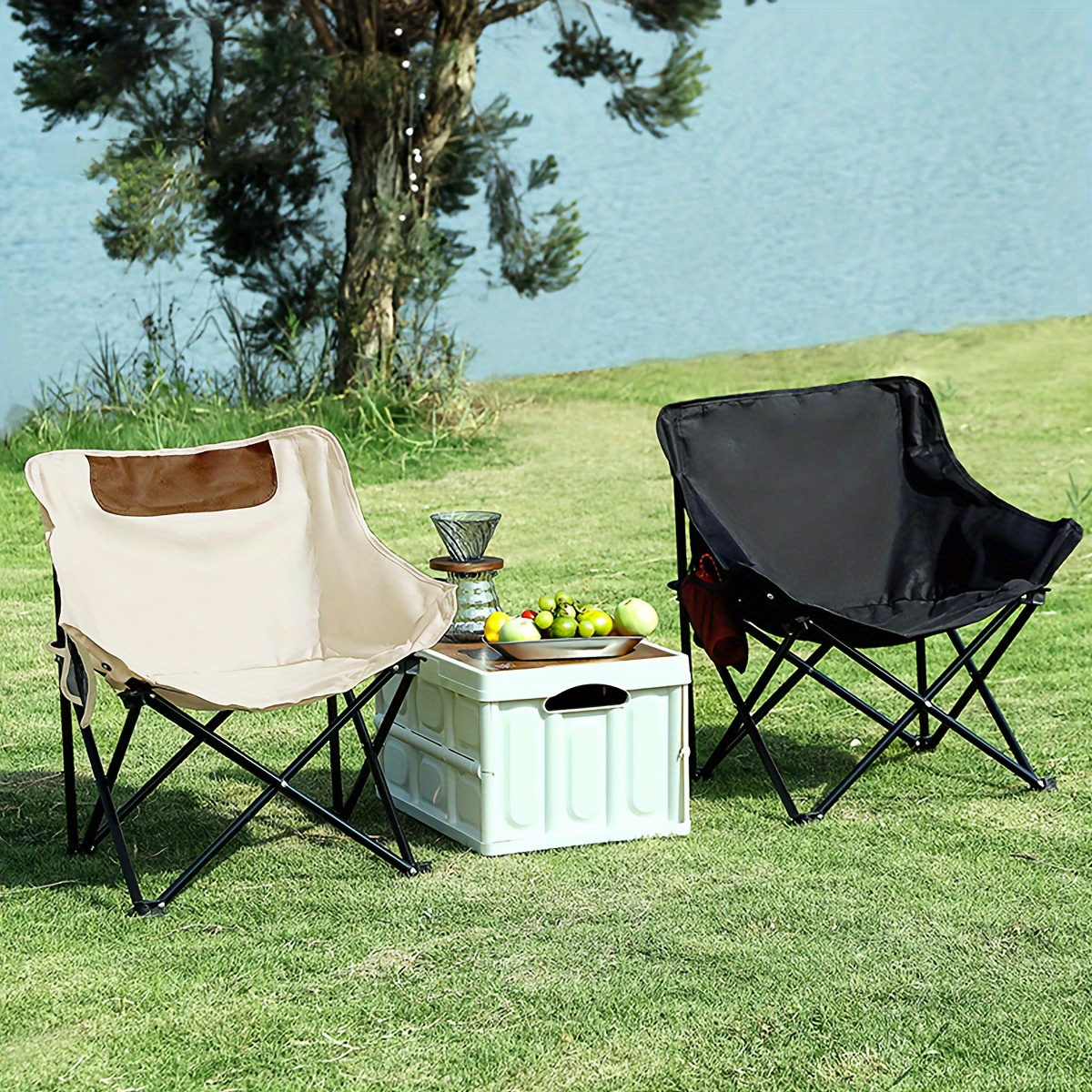 2-Piece Folding Outdoor Chair with Storage Bag, Portable Chair for