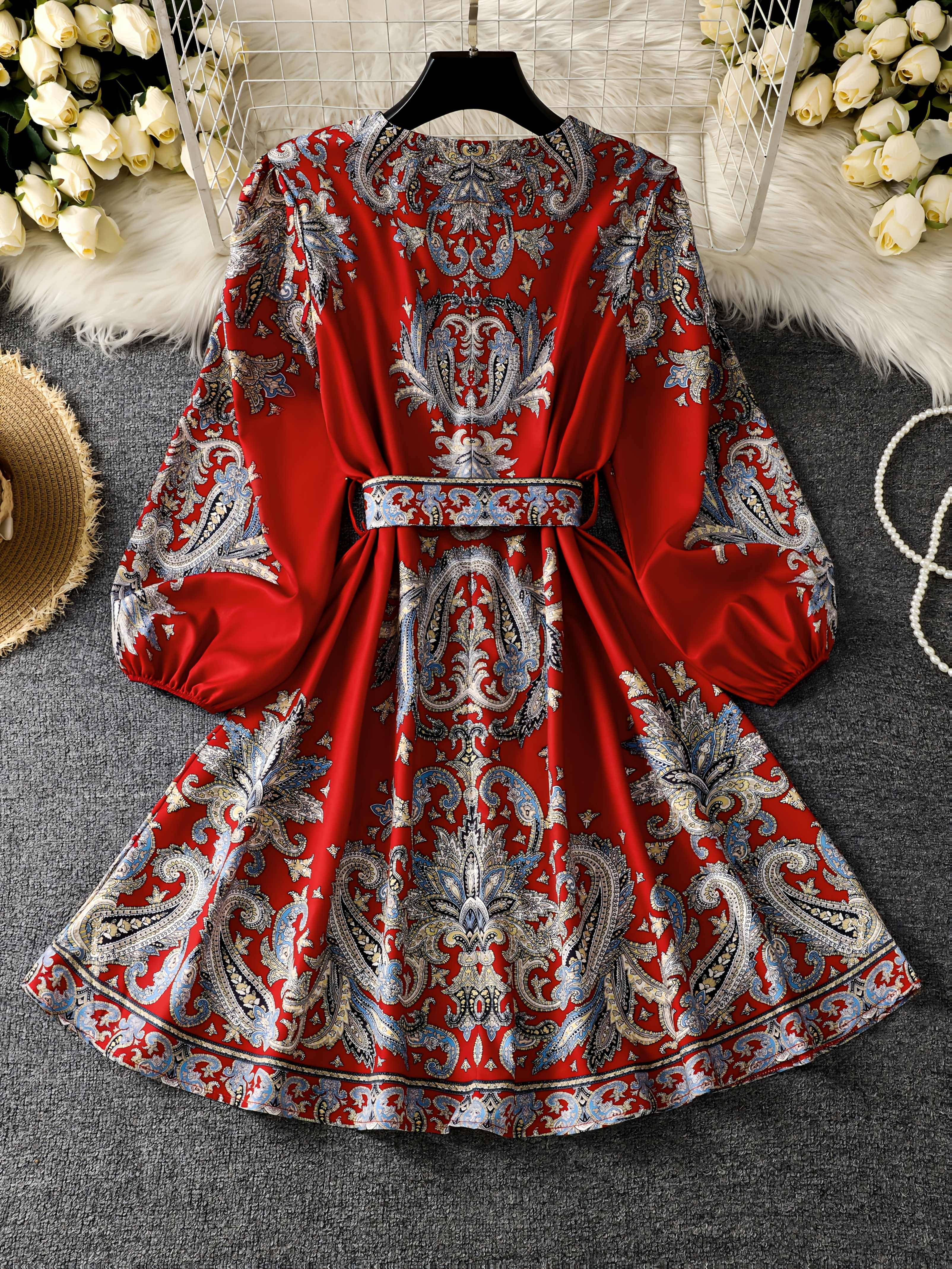 casual dress women bohemian dress spring summer printed long - Temu Bahrain