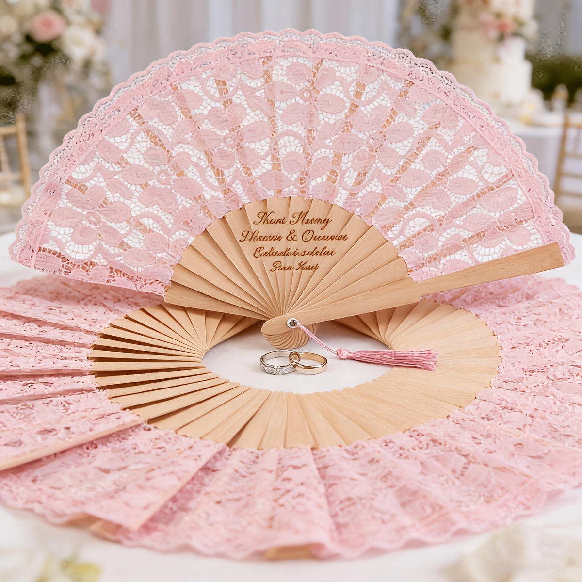 TEMU Custom Personalized Elegant Pink Lace Folding Fan With Laser Engraving - Perfect Bridesmaid Gift And Wedding Party Present, Favor, Suitable For