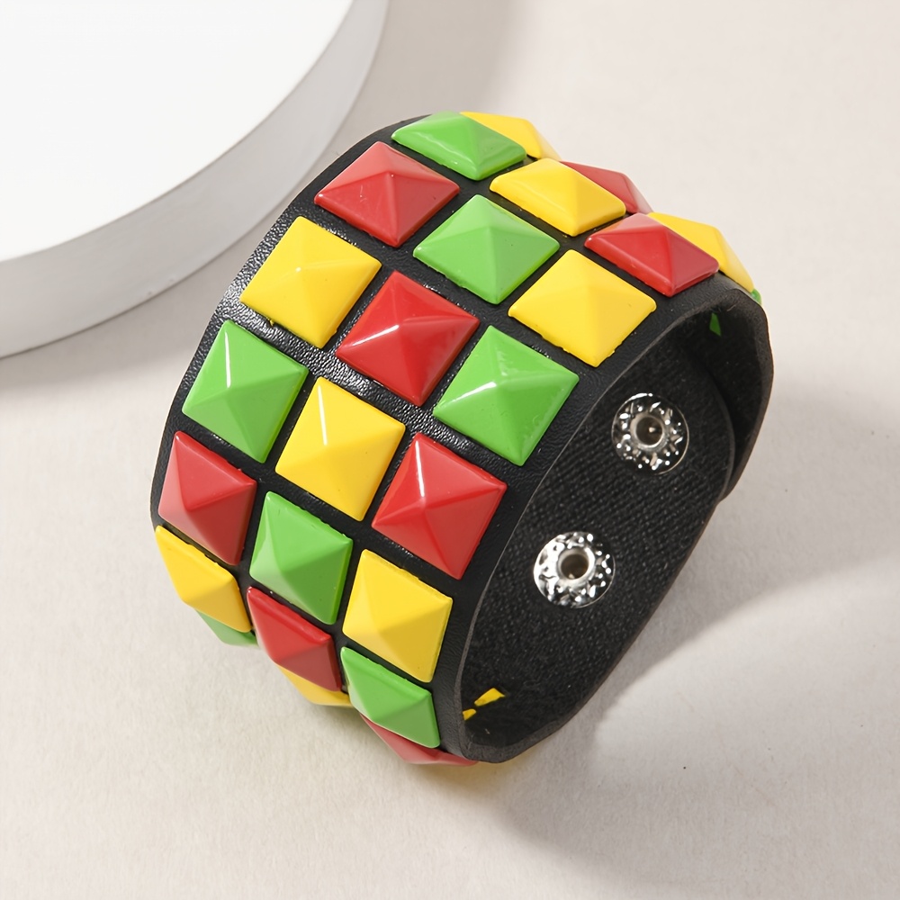 PU Fashion Bracelet with Multicolor Square Buckle, Unisex