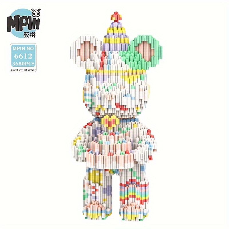 

3680 pièces de blocs de construction de petit modèle MPIN DIY, puzzle d'assemblage Q Version gâteau d'anniversaire ours jouet pour adulte, décoration créative