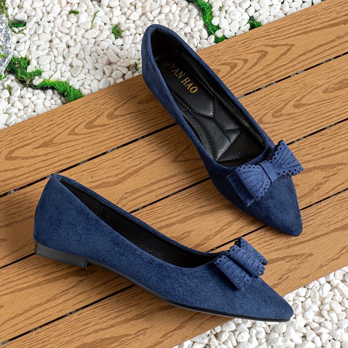 Emmy London Blue Pointed Flats Emmy London Suede Flat Pumps EMMY