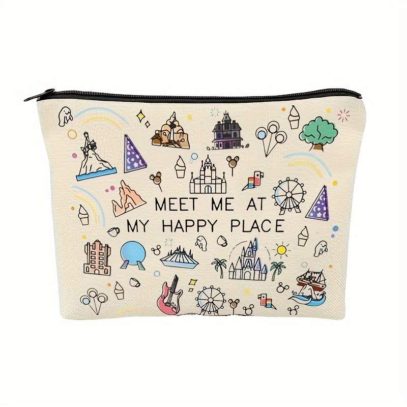 

Polyester Cosmetic Bag For Travel And Makeup, Amusement Park Inspired Princess Castle Design, Magic Non- Zipper Pouch, Unscented Recreation Facility Theme Clutch (happy Place)