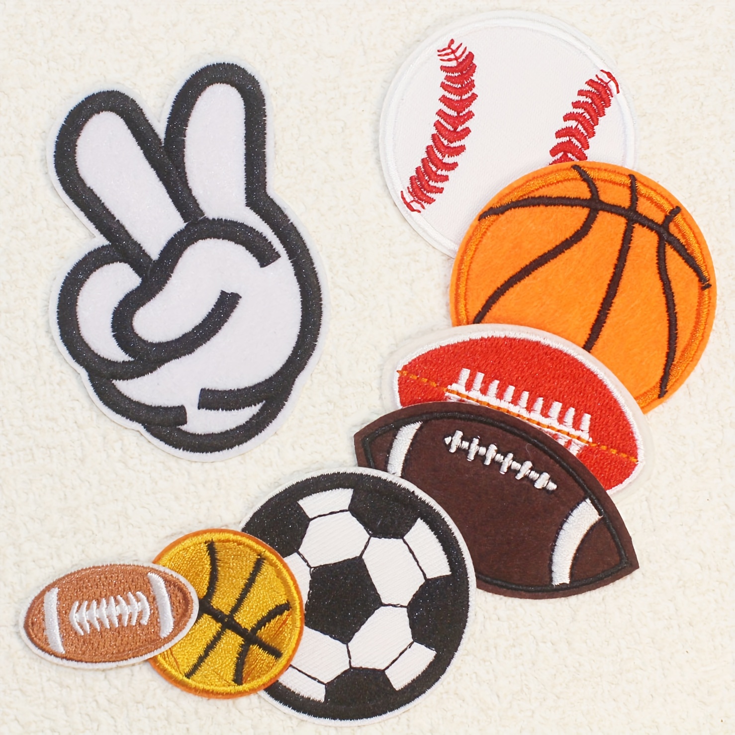 8pcs Sports Theme Patch Set: Football, Basketball, , Baseball, Victory Design, Cute Cartoon Style Iron-on/sew-on Patches For Diy Shoes, Hats, Bags, And Socks