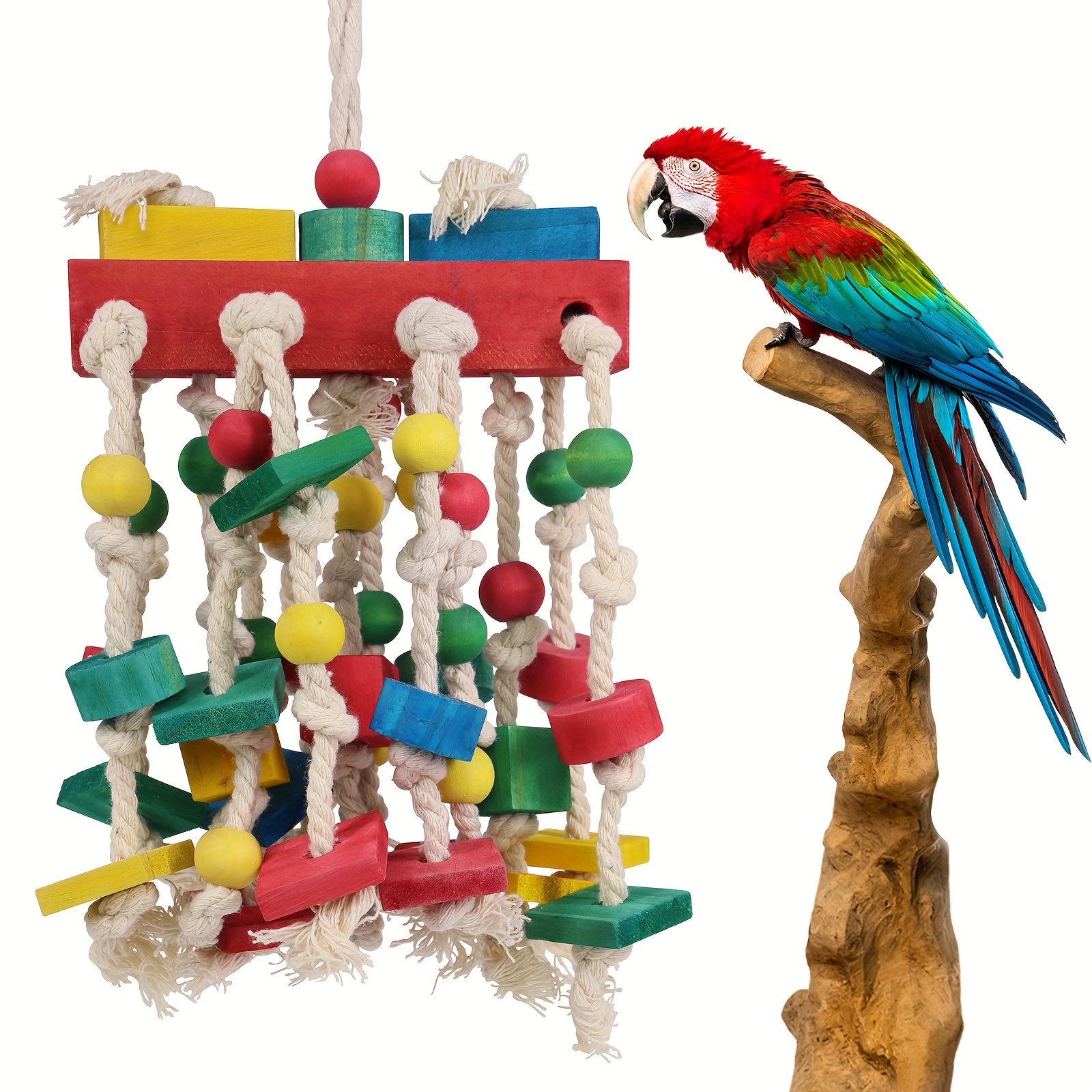 

1pc Wooden Parrot Chew Toy - Bird Cage Hanging Gnawing Toy For Medium And Large Parrots - Pet Supplies For Teeth Grinding And Entertainment