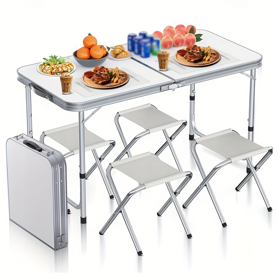 TEMU Camping Table, 120cm Folding Table, 4 Chairs, Camping Set, Suitcase