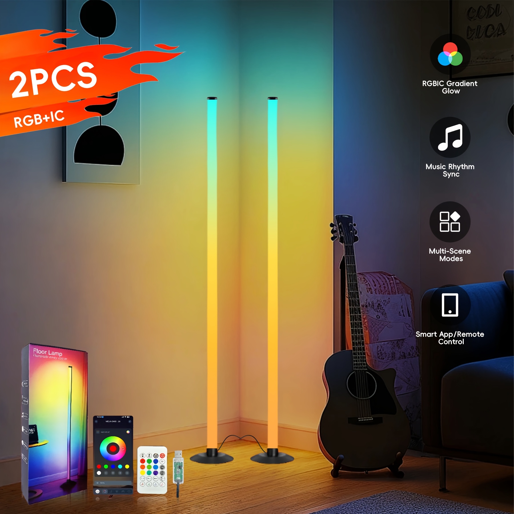 TEMU Hkmm Rgb Rgb Floor Lamp With Remote Control - Usb-powered, Color Changing, Adjustable Brightness & Color, Modern Space-themed Room, Bedroom