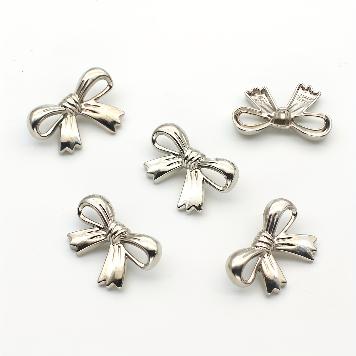 

durable" 10-piece Silver Hollow Metal Bow Buttons For Sewing - Versatile Decorative Fasteners For Shirts, Cardigans & Coats