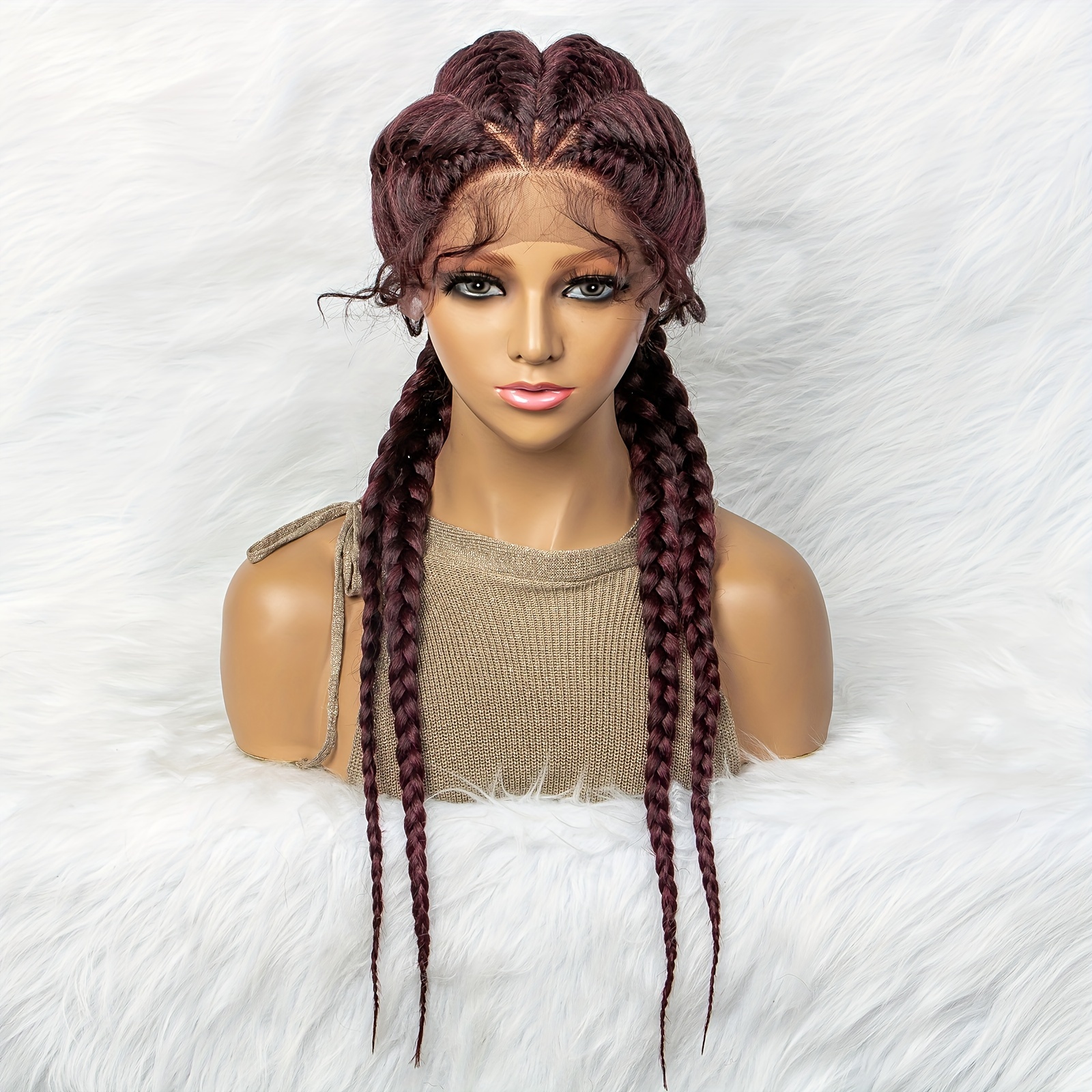 34 Braided Lace Front Wig With Baby Hair Brown Twist Braided