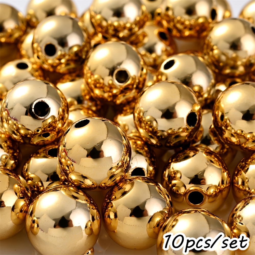 TEMU 10pcs 14mm Random Color Round Smooth Acrylic Beads Straight Hole Loose Spacer Beads For Bracelet Necklace Earrings Jewelry Making Additions