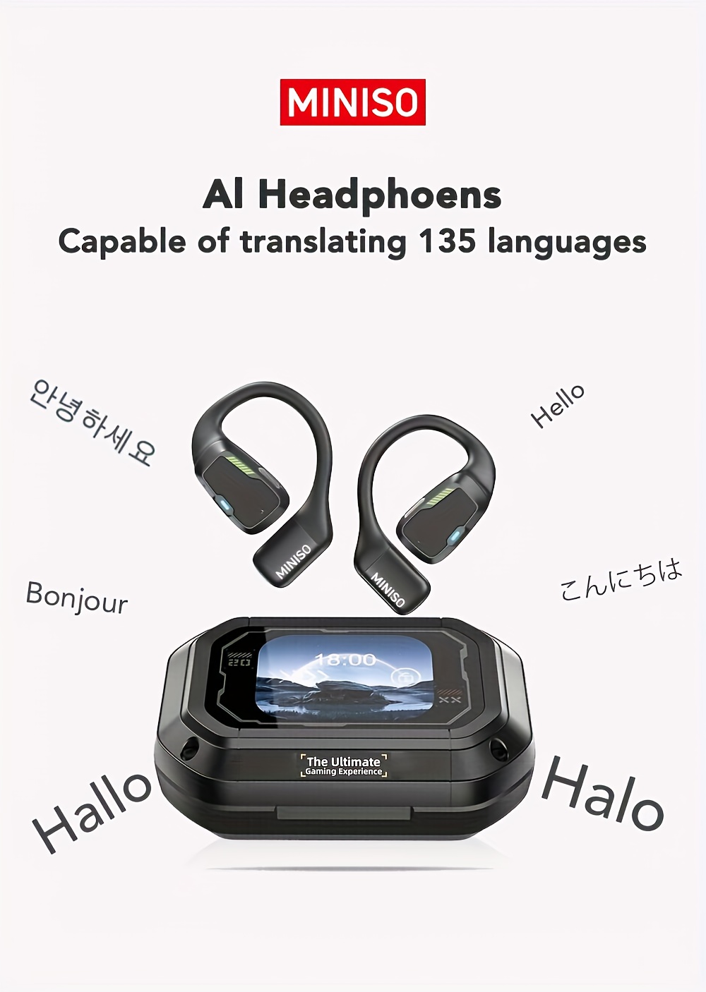 MINISO M98 AI Translator Earbuds - 3-in-1 Real-Time 144-Language Translator, Wireless Wireless Headphones with Noise Cancelling Mic, Touch Control & App (Earjoy) for Travel, Business, Gaming, Smartphones - Compatible with 36 Languages (