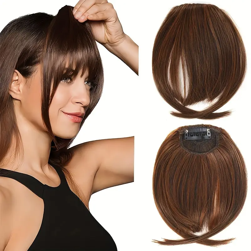 1pc synthetic 6in bangs womens hair clip on forehead hairpiece straight hair comfortable breathable for daily wear details 1