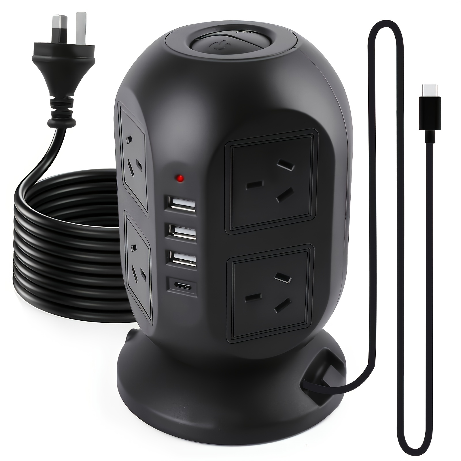 TEMU Usb, 1 Built-in Usb Cable, Strip Protector 10ft, Flat Plug Extension Cord With Multiple Outlets, 8 Ac Outlets, 4 Usb Ports (1 Usb C), Desk