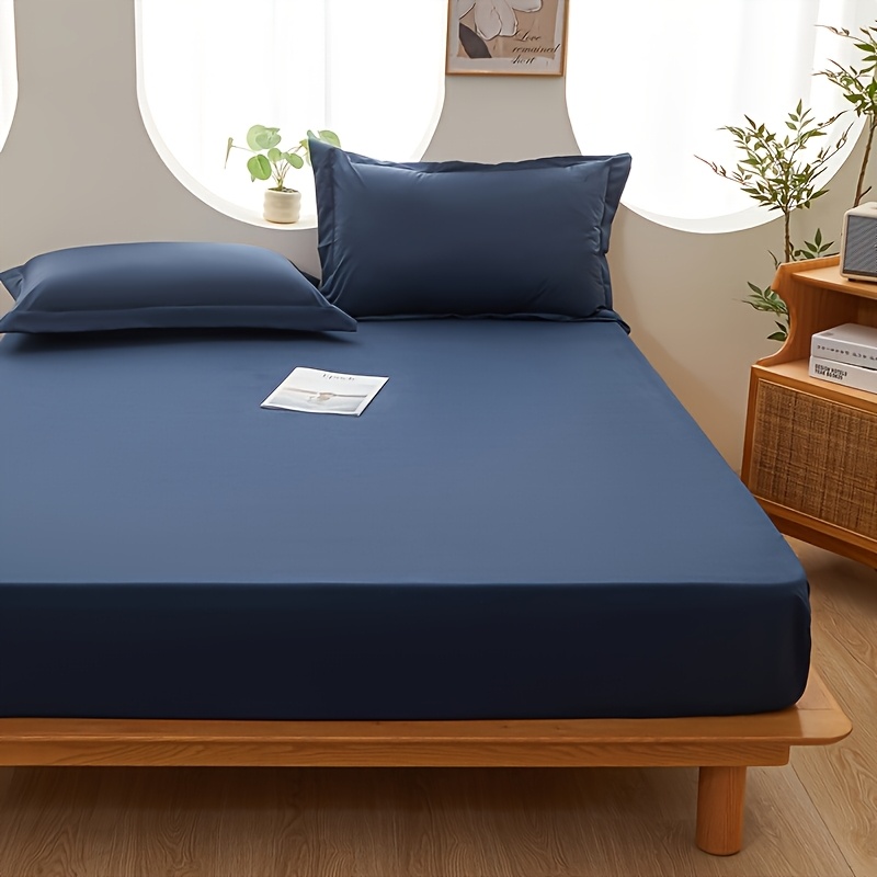 TEMU 1pc Solid Colour Cooling Fitted Sheet, 40cm Deep Pocket, Soft, Breathable, Skin-friendly, Wrinkle-resistant, , Machine Washable. No Pillowcase.