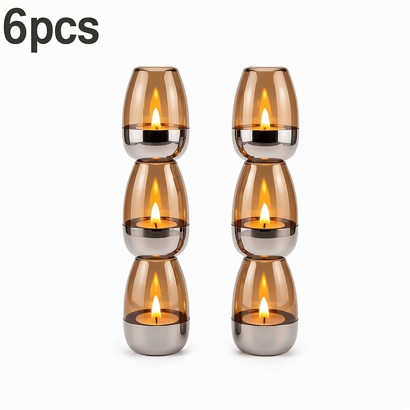 TEMU 6pcs Set Of Solar Led Candle Lamps, Flameless Flickering Candles, Outdoor Decorative Lighting, Ip44, Suitable For Gardens, Camping, Parties,