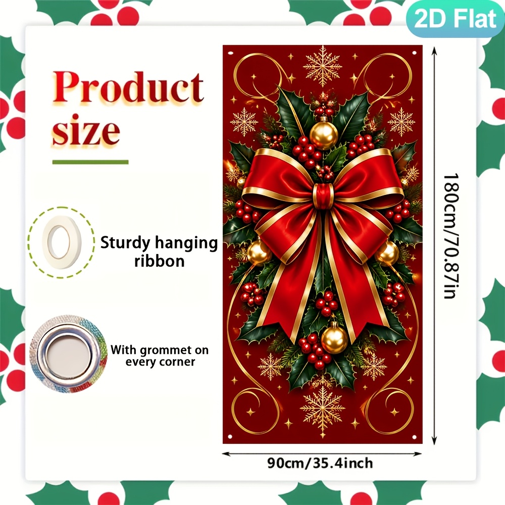 TEMU 2d Flat, 2d Flat - 2d Door Banner 2d Flat, 2d Flat - 2d Door Banner 2d Flat 1pc Christmas Red Bow Decor Printing Door Banner, Festive Backdrop