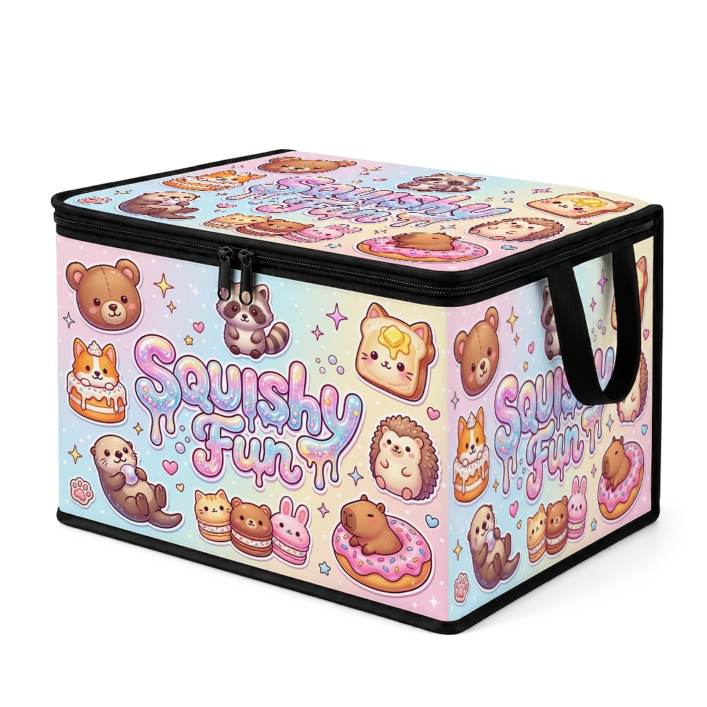 TEMU 1pc Animal Kawaii Foldable Zipper Storage Box Organizer, " Fun" Pattern, Perfect For Travel, Packing, Clothing, Pants, And Bedding, For Moving