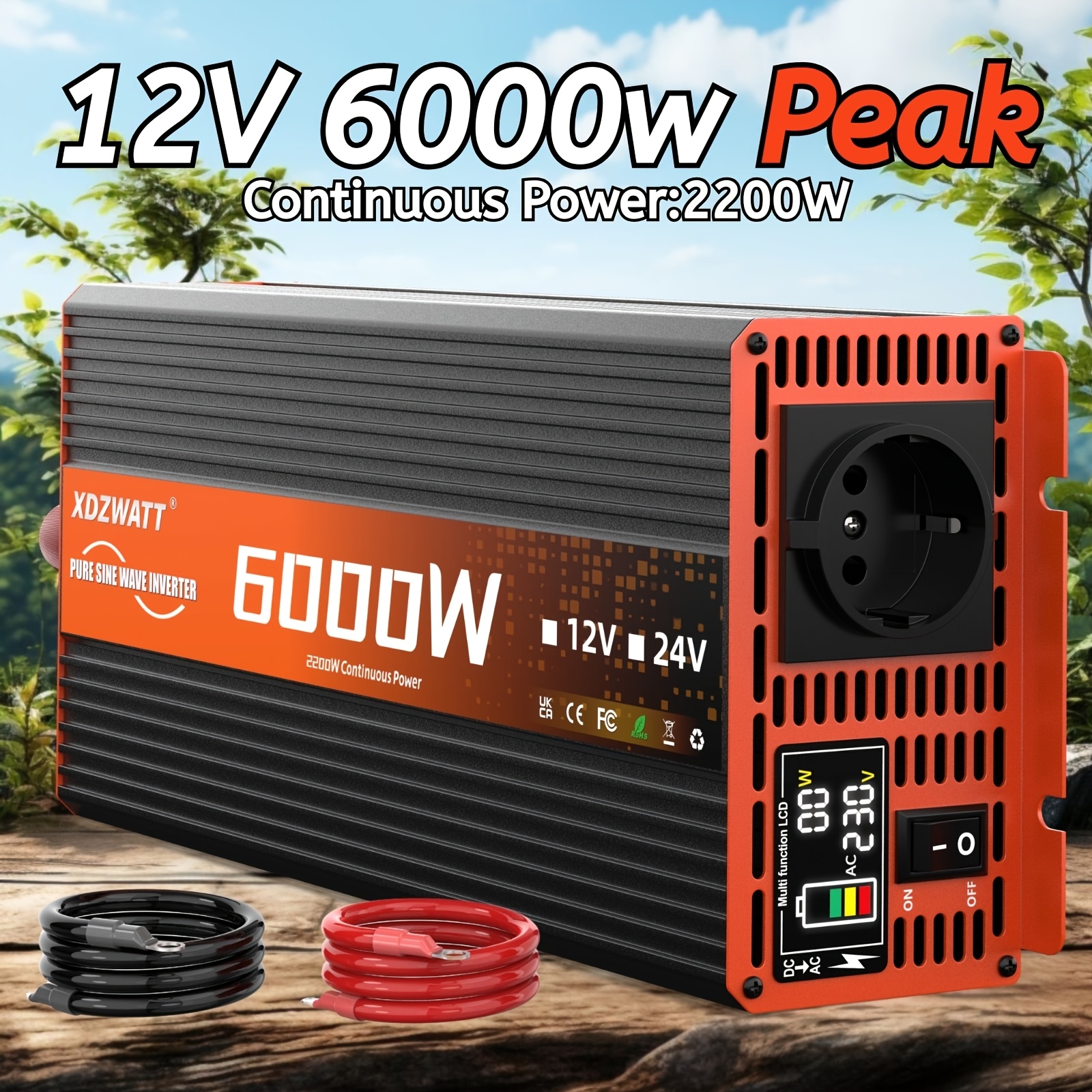Image of 6000w Power 2200w Continuous Sine Wave Inverter 12v To Ac 230v Eu Socket Intelligent Protection Function Portable Inverter For Rv Travel Camping Home Appliances