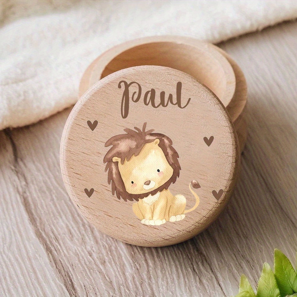 Personalized Wooden Memory Box With Lion, Giraffe, And - Custom Name Engraving, Ideal For Storing , Cord, And Teeth, Memory Box | | Wooden Construction, Memory Box
