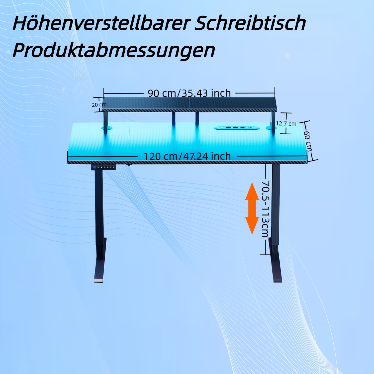 Height-adjustable Electric Desk With Led Lights & Power Outlet, New Electrically Computertable With Monitor Stand, Gaming Desk With Headphone Hook &carbon Fiber Desktop, Black