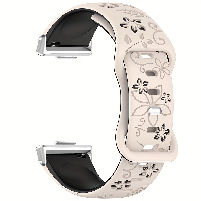 Image of Floral Carved Soft Silicone Watch Band For Huawei Watch /fit4/fit4pro/fit5/fit5pro. Waterproof And Breathable, , For Men And Women