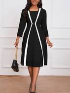 pleated 2 in 1 dress elegant 3 4 sleeve work office dress womens clothing