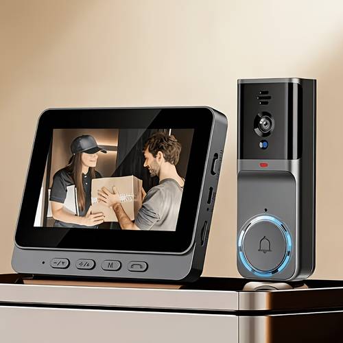 smart doorbell doorbell camera 4 3 inch ips display two way audio and video intercom hd fi required automatic photo storage and video recording via memory card rechargeable home