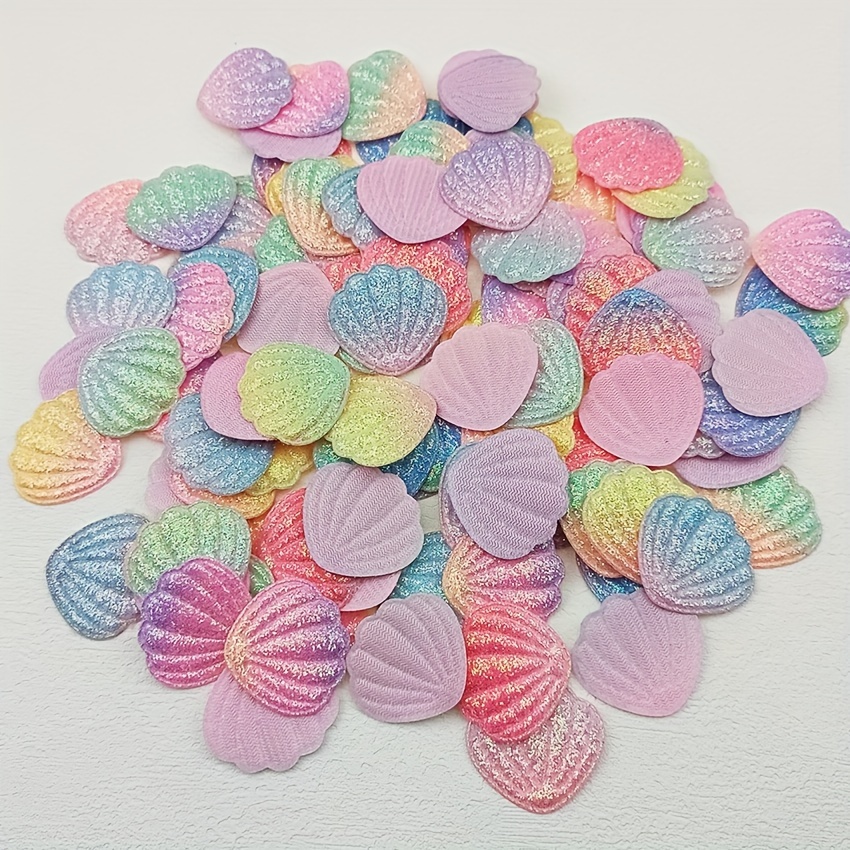 30pcs Shiny Glitter Shell Padded Appliques For Headwear Hair Clip Bow Decor Patches