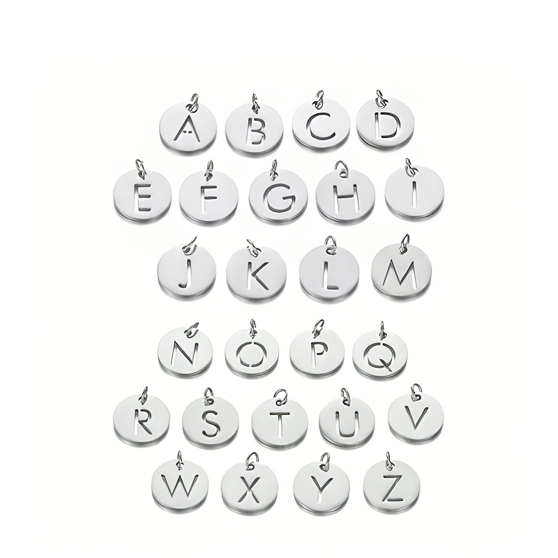 TEMU 26pcs Round Hollow Letter Pendant Set, Stainless Steel Pendant, Suitable For Necklace, Bracelet Jewelry Production Materials, Women's Fashion