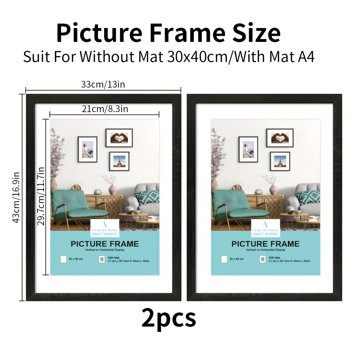 TEMU 2pcs, Wooden Photo Frames, Mat30*40cm/a3/a4 Retro Photo Frames, Photo Frames, Old Wood And Brown Retro Photo Frames, Home Wall Decoration Photo