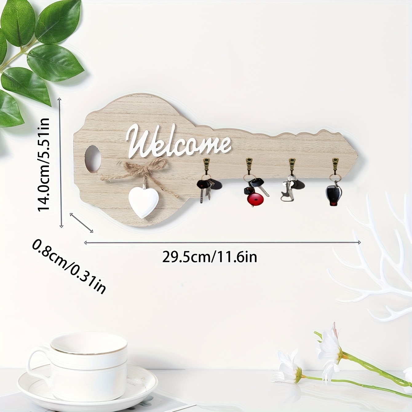 TEMU 1 gancio da parete moderno in legno 2D piatto a forma di chiave con cartello di - Facile da installare, gancio decorativo per casa , non