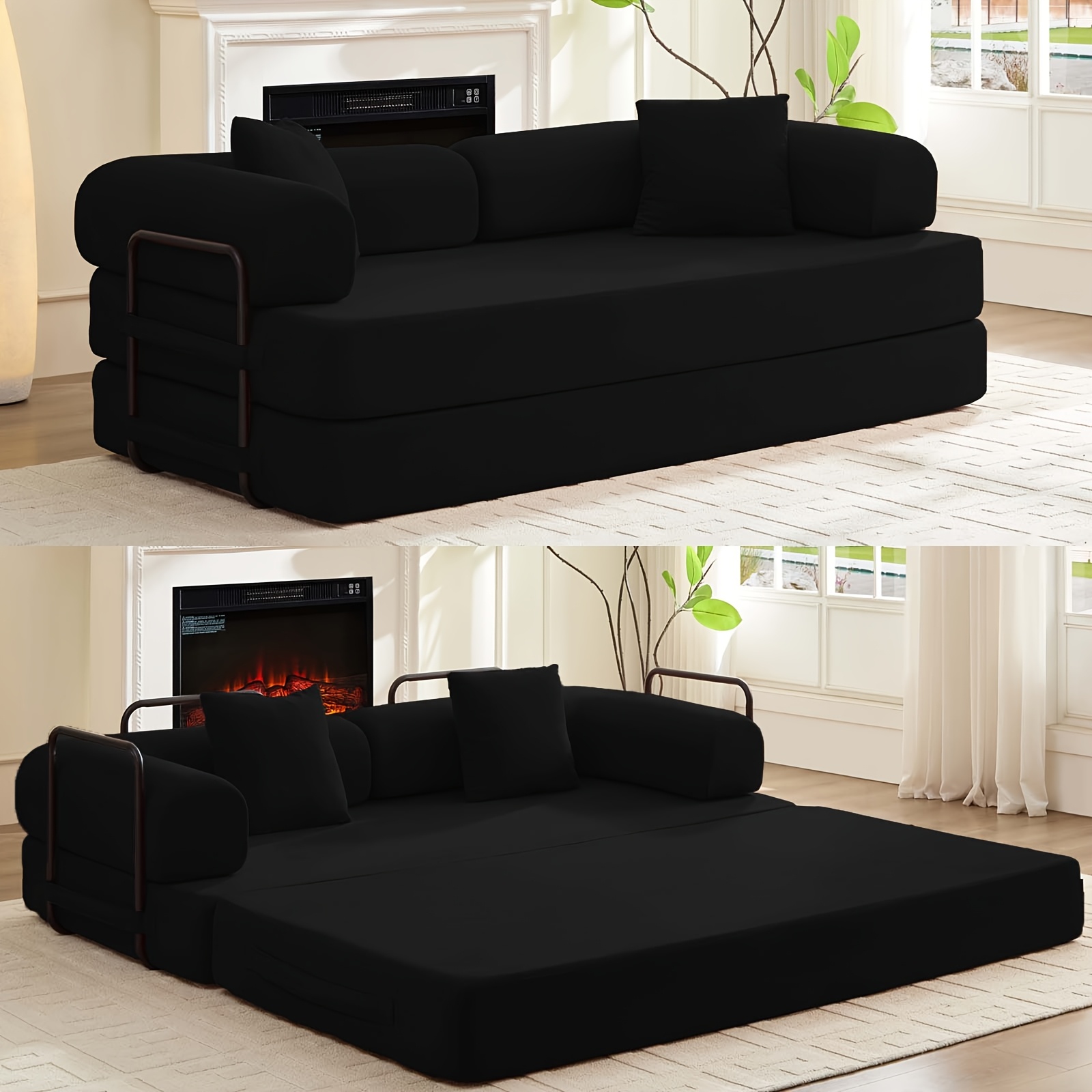 2 in 1 convertible   bed with memory foam cushions no assembly needed space saving sleeper sofa for living room bedroom studio apartment modern minimalist furniture in black ideal for small spaces guest accommodation convertible sofa bed corduroy fabric upholstery Product details 2