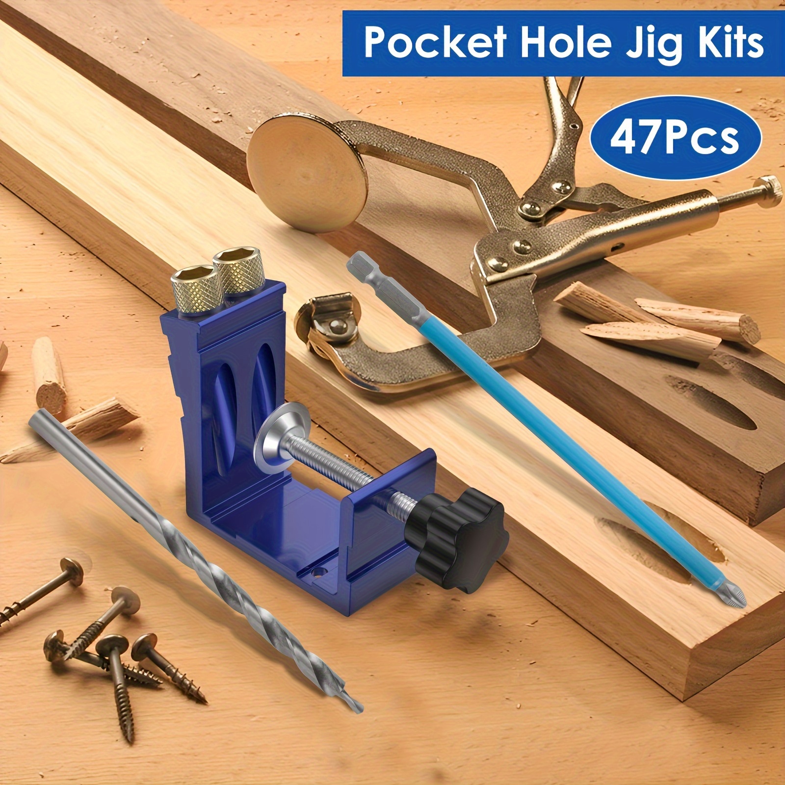 

47pcs Pocket Hole Jig Kit, High Precision 15-degree Angle Woodworking Drill Guide Kit For Diy Joinery Carpenter Projects