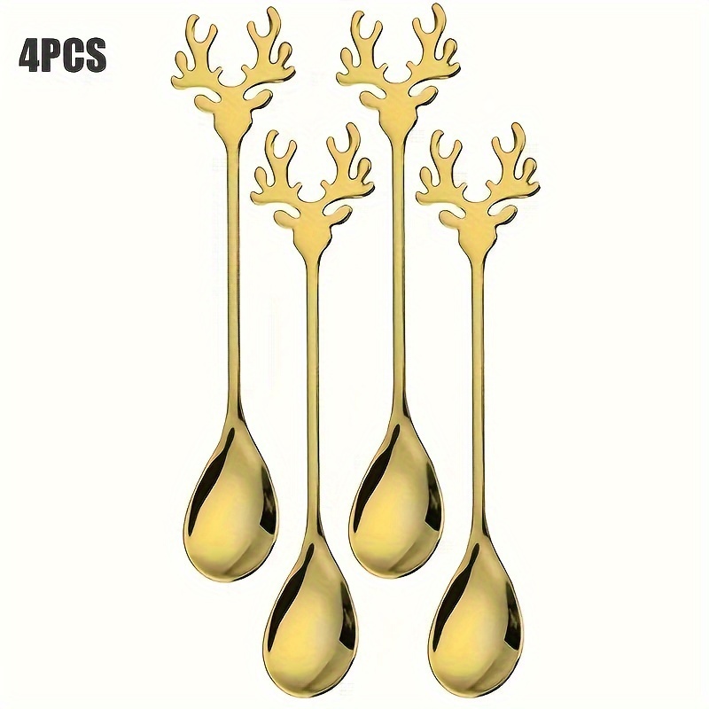 Image of 4/8/20 Elk Coffee Spoons, Stainless Cute Elk Spoon Home Afternoon Tea Coffee Dessert Spoon Deer Head Tableware Spoon, Christmas Gift Elk Mixing Spoon, Gift, Dinner, Restaurant/cafe Party