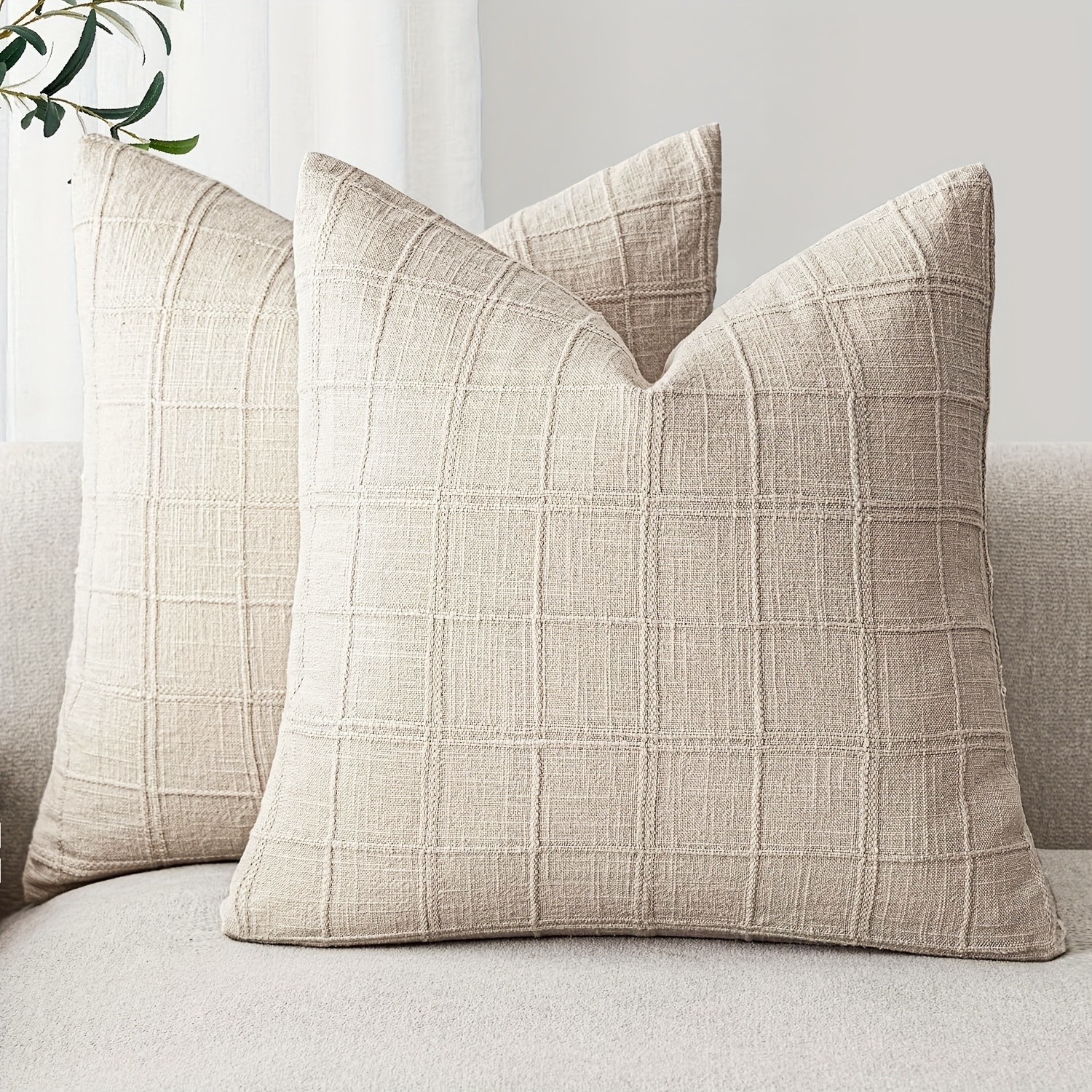 Image of 2pcs Decorative Solid Color Pillowcase, Neutral Farmhouse Cushion Cover For Sofa, Chair, Bedroom, Living Room Home Decor (pillow Insert Not Included)