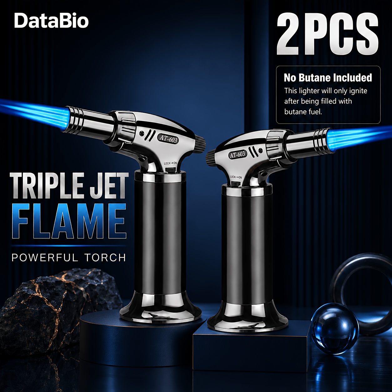 TEMU (no Butane) 2 Pack Refillable Butane Torch Lighters, Triple Flame Windproof Kitchen Torch Set With Adjustable Flame And Lock Switch, Powerful