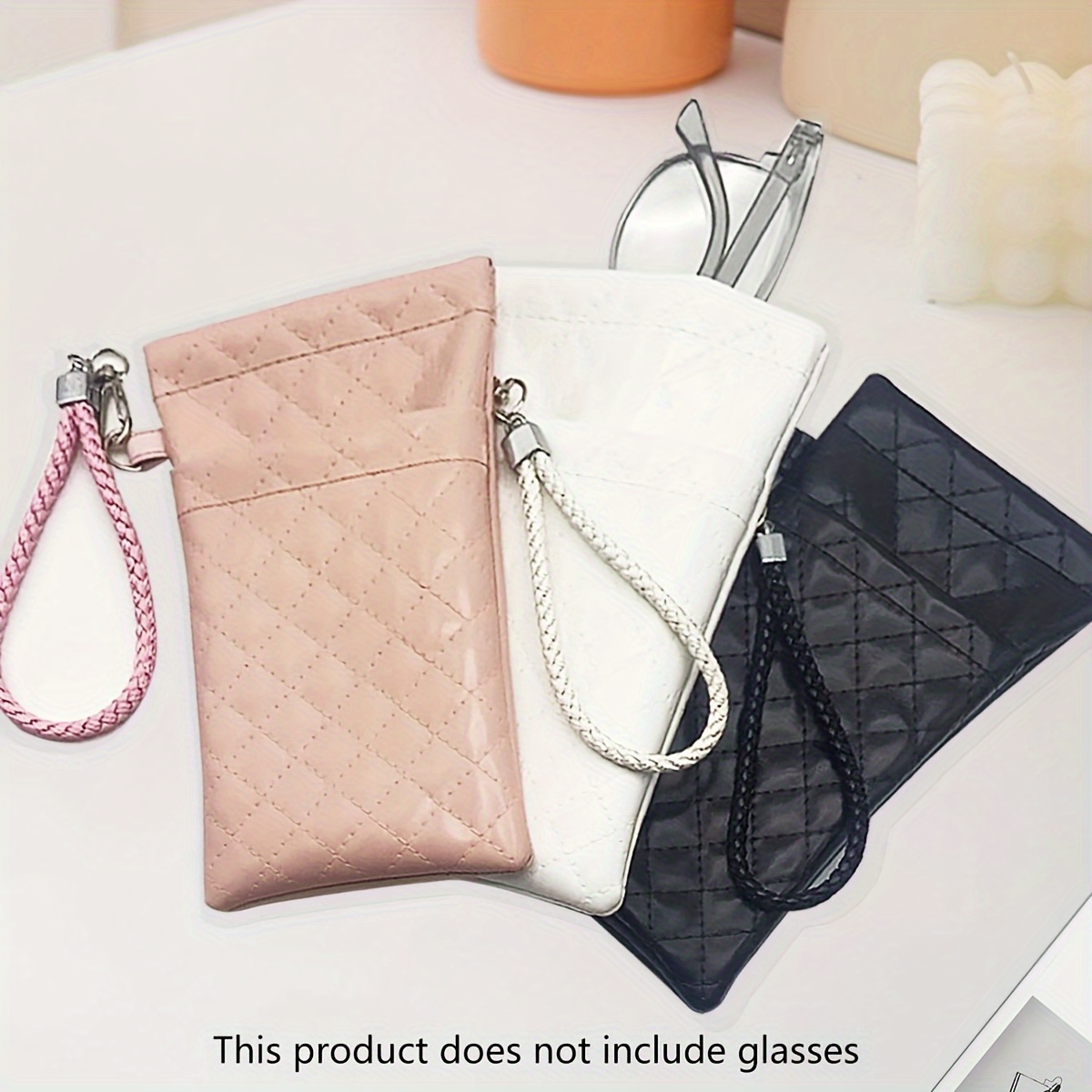 

Pochette Chic à Double Couche pour Lunettes avec Chaîne - Organisateur de Lunettes Élégant pour Femmes, Matériau PVC