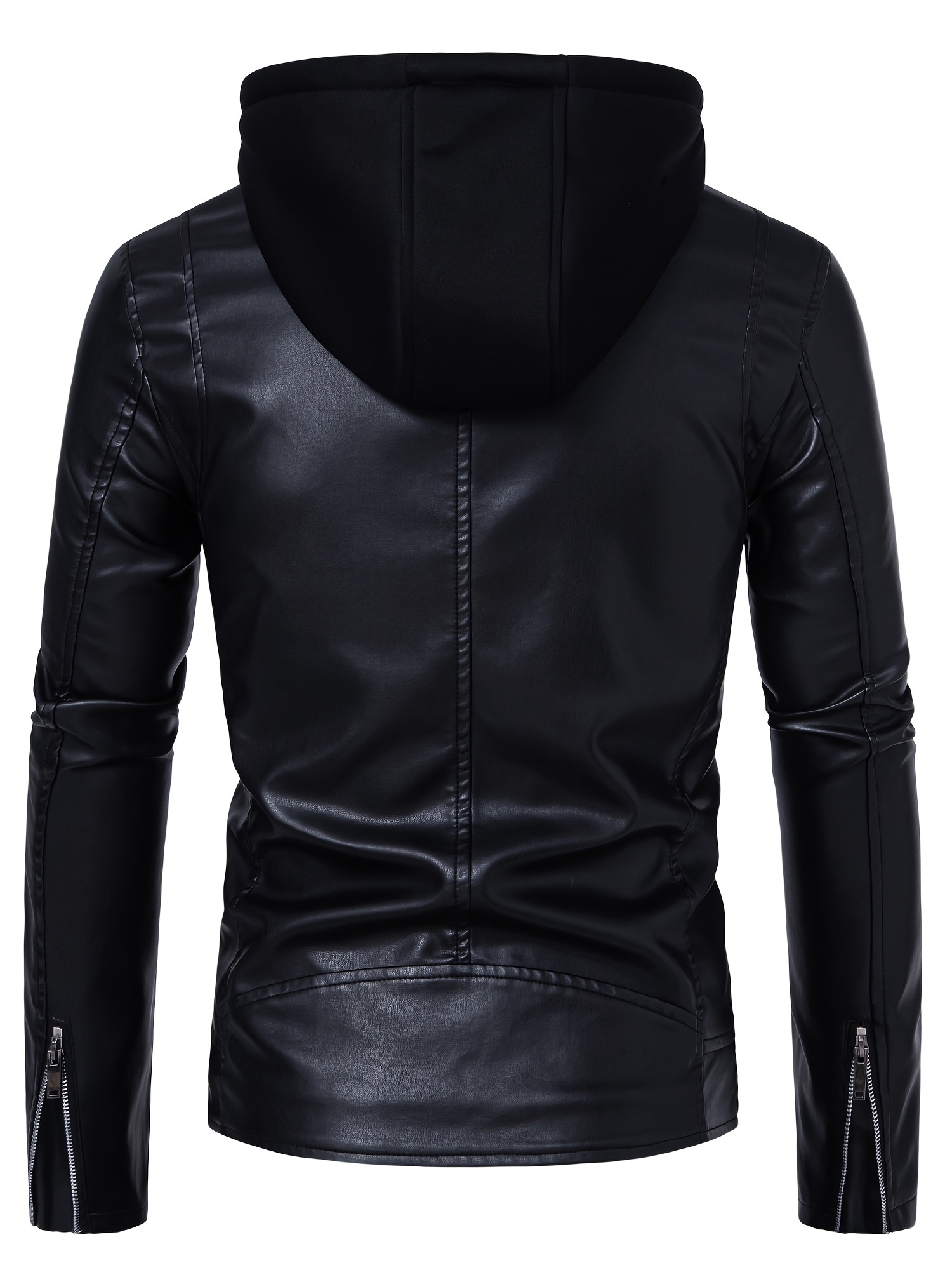 mens hooded fashion faux pu leather jacket multi pocket - Temu