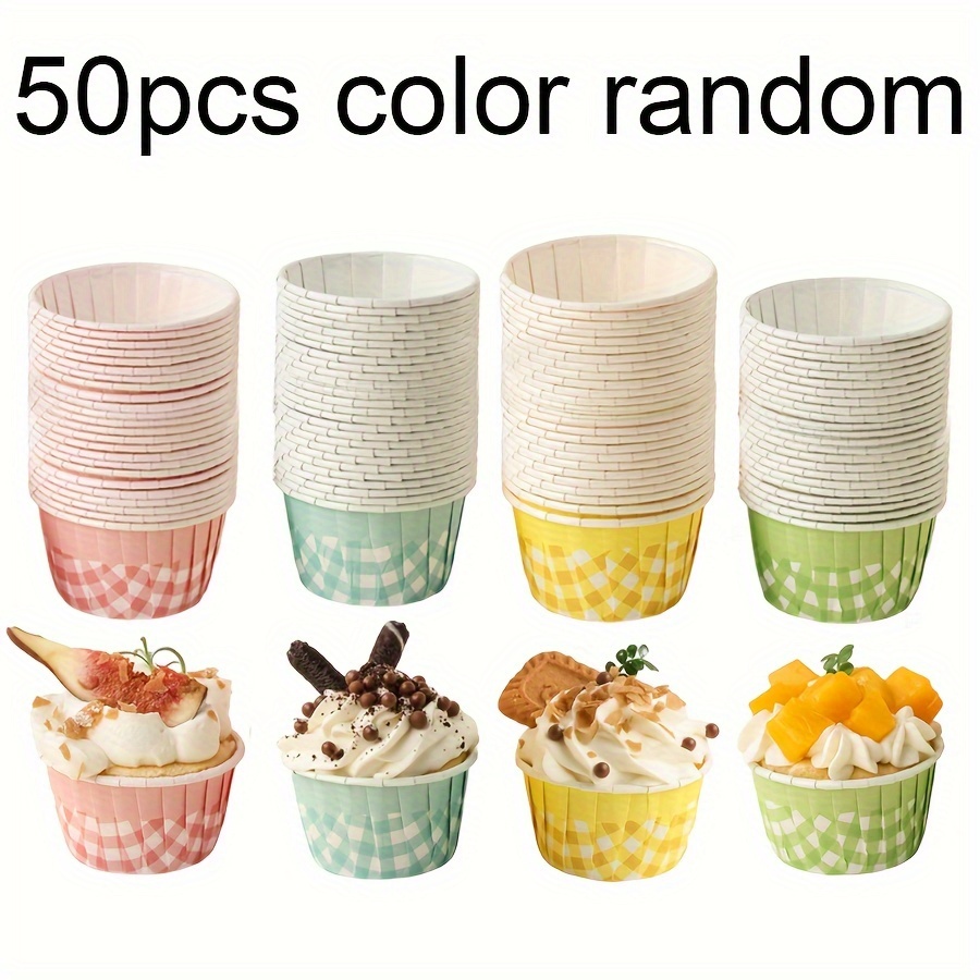 Image of 50pcs Retro Baking Cup High Temperature Resistant Curling Cake Paper Cups Random Color