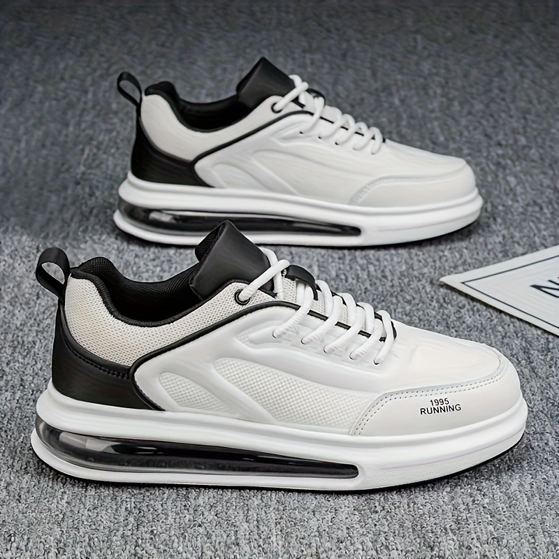 AOPLUS Men's Lightweight Air-Cushioned Running Shoes - Breathable Mesh Upper, Durable Rubber Sole, Lace-Up Design, Black & White, Perfect for Casual, Running & Sports Activities
