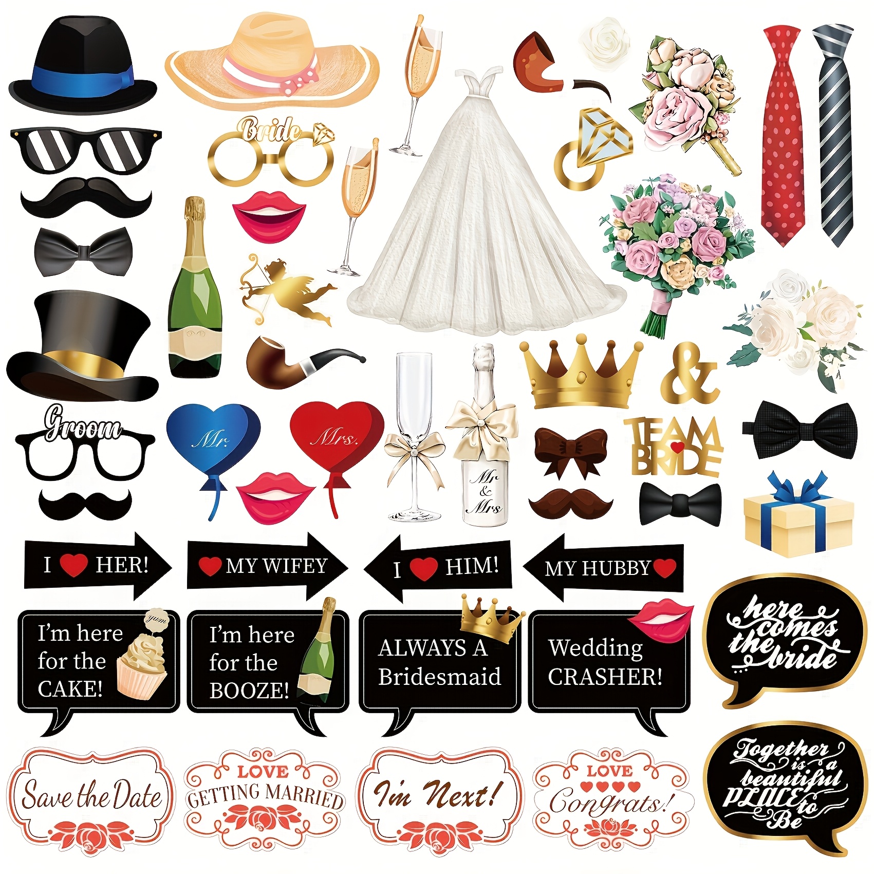 50pcs Wedding Party Photo Props, Fun Wedding Party Supplies