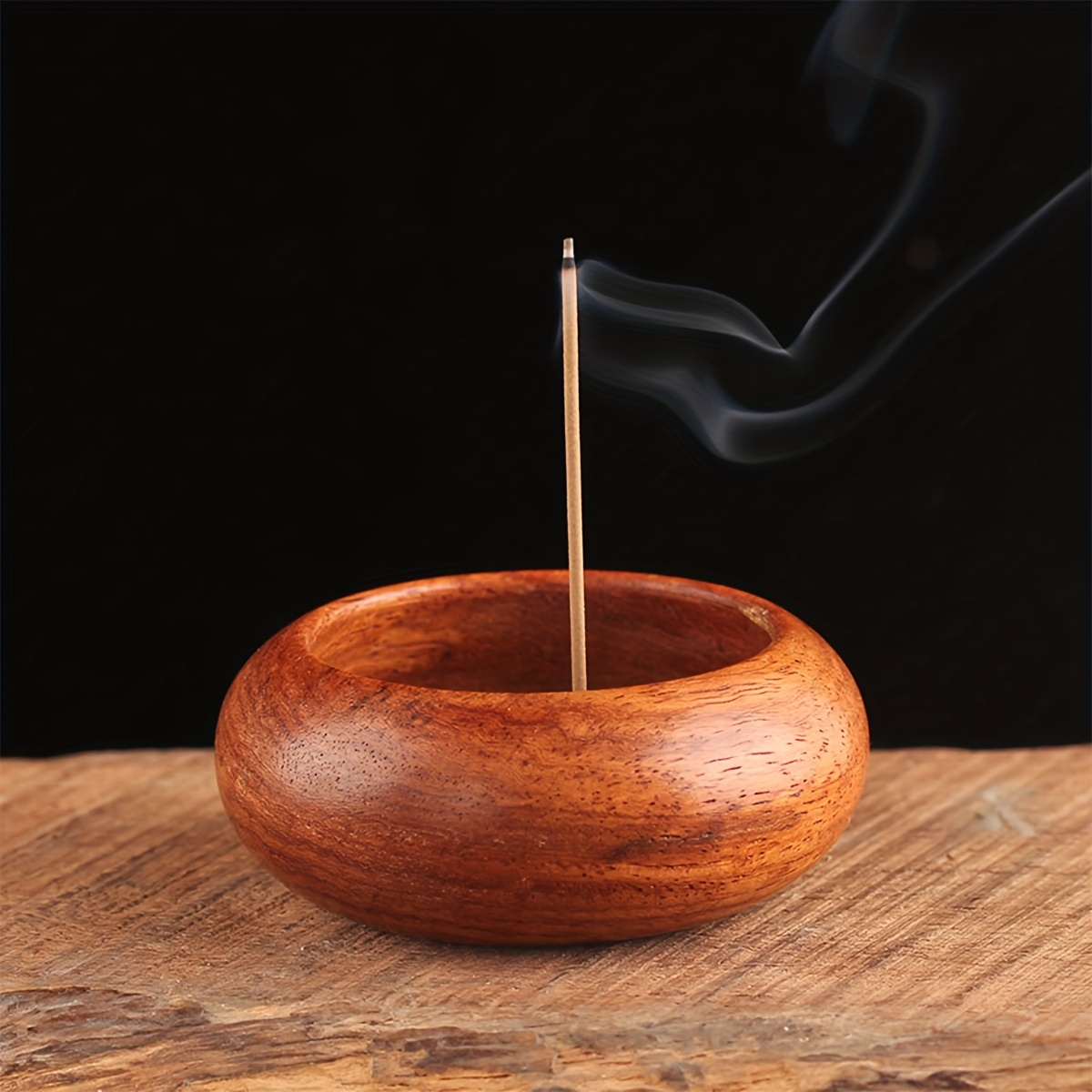 Wood Round Incense Burner Incense Sticks Holder Tabletop