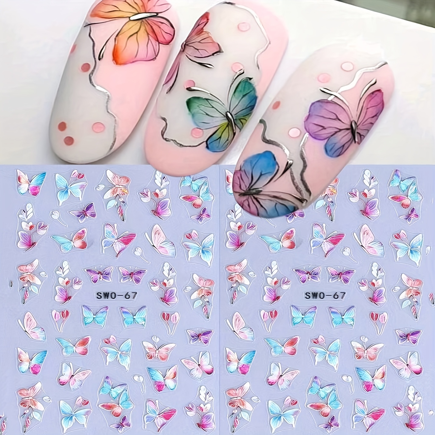Image of Set Of 2pcs Of 5d Gradient Embossed Nail Stickers, Featuring Colorful And Leaf Designs Perfect For Cute Spring And Summer . Ideal For Y2k Style
