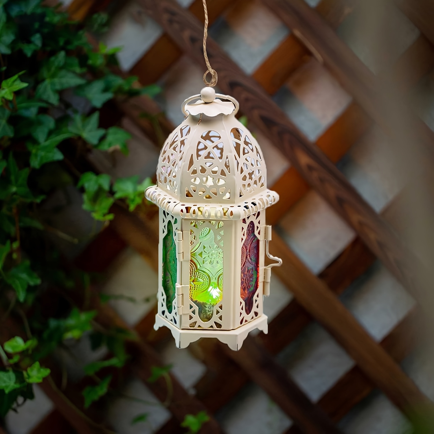 TEMU Moroccan- Wall-mounted Candle Lamp With Transparent Glass Panel - Intricate , Polished Finish For Indoor/outdoor Use, Weddings, Holidays &