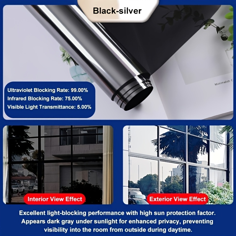 Image of Silvery Window Privacy Film 90cm X 300cm, Self-adhesive Sun Blocking Heat Control Anti-peep Glass Window Tint For Home Indoor