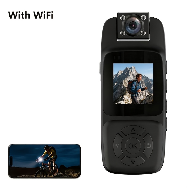 TEMU 4k Wearable Camera 180° Wide-angle Handheld Camera - Chest-mounted Camera With Night Vision, Wifi Mini Camera, Rotatable Lens, Clip- -