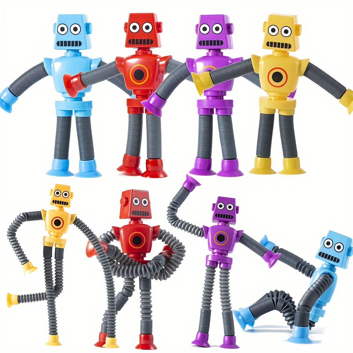 

8-piece Stretchy Robot Toy Set With Suction Cups, Includes 4 Color