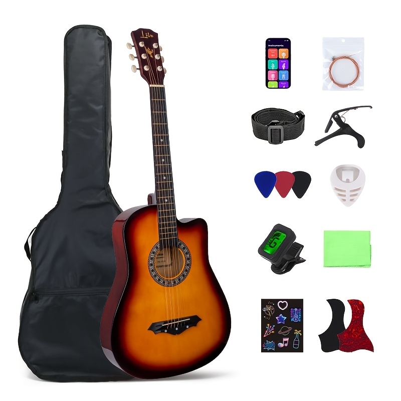 38-inch Basswood Acoustic Guitar, Gloss Finish Guitar Bundle,... product image 15