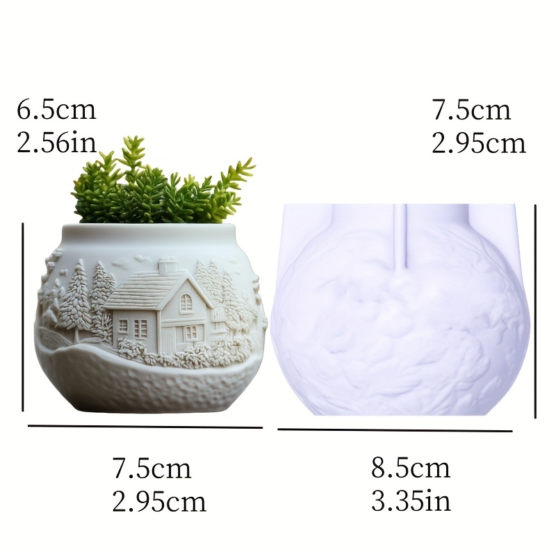 Image of Resin Casting Molds, Rustic Scenery Cottage Relief Ornament Mold Plant Flower Pot Vase Pen Holder Silicone Mold, Artist's Home Fragrance Candle Decoration Ornament Mold