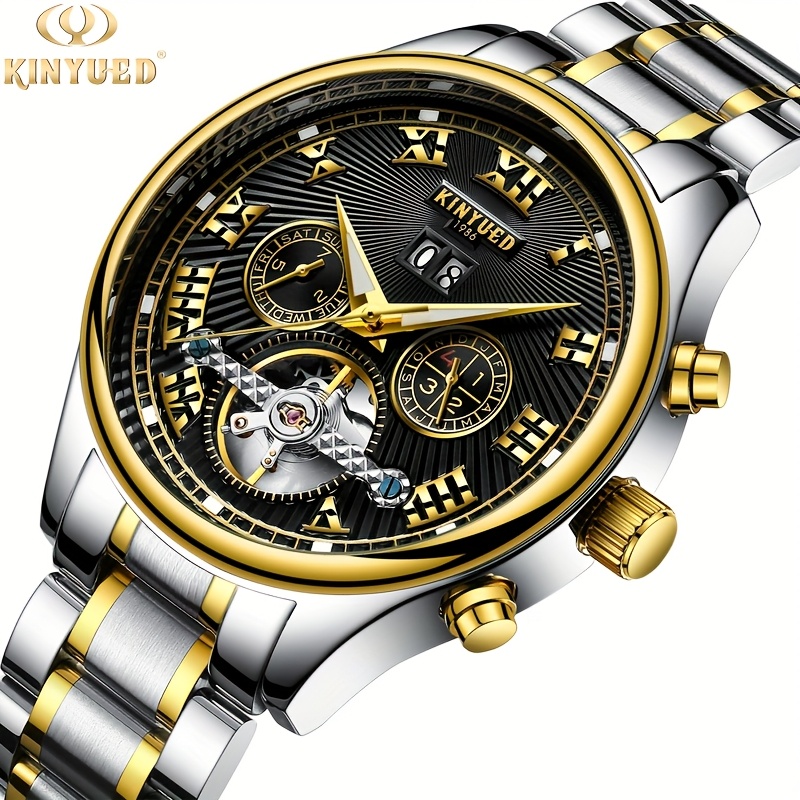 TEMU Kinyued Mechanical Watch Men's Watch Simple Hollow Men's Watch Business Automatic Mechanical Watch